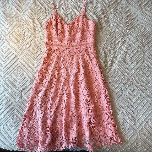 Eliza J. Asymmetric Hem Peach Lace Dress | 8